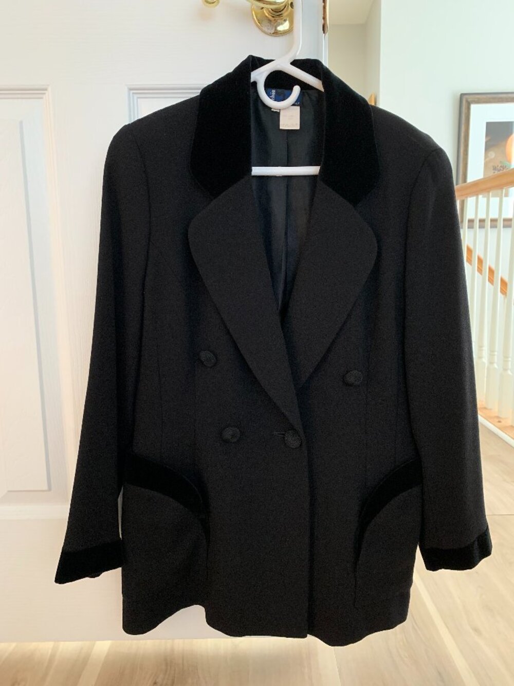 Vintage MILA SCHON Black Velvet Trimmed Jacket, Made in Italy, Italian Size 44